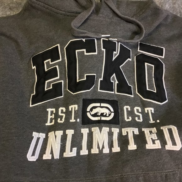 Vintage Ecko Unlimited Hoodie Mens L Gray Sweatshirt Embroider Logo Pullover Y2K - Picture 10 of 11